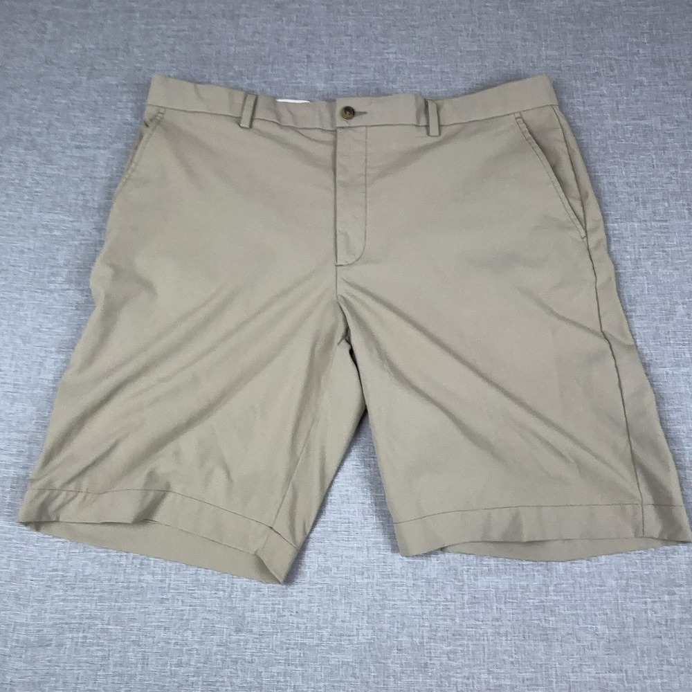 Greg Norman Shorts Mens 38 Beige Microfiber Chino Flat Front 9 Inseam Travel